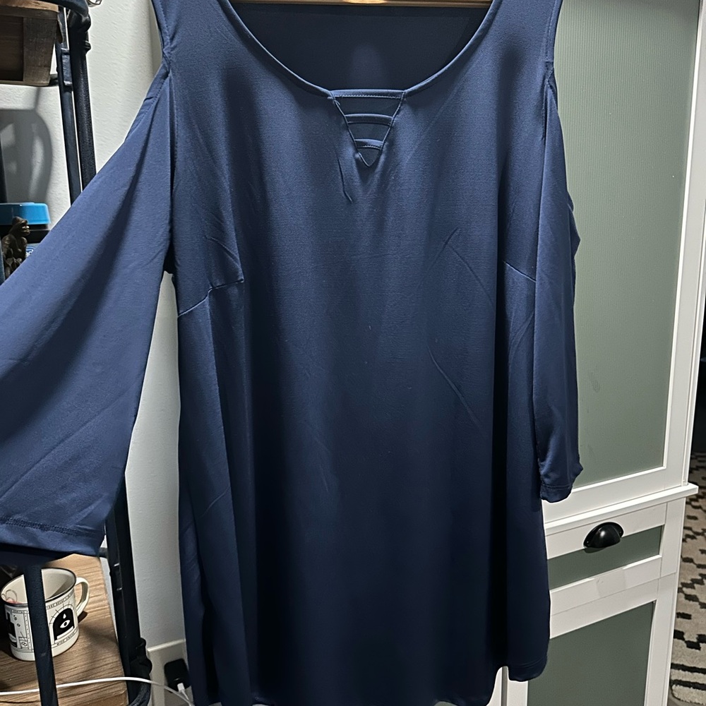 Navy Cold Shoulder Top